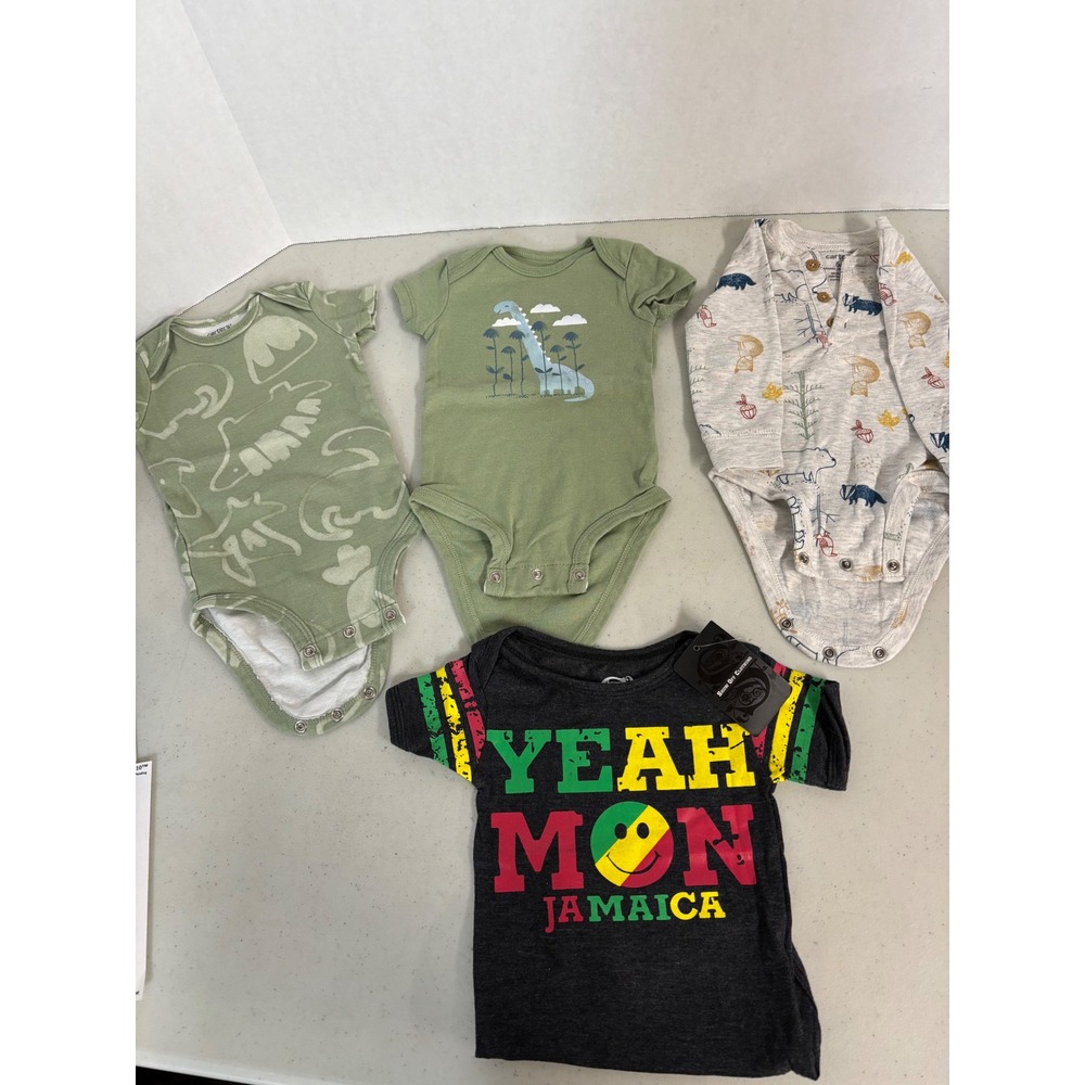 Carters Show Off Clothing‎ Baby Bodysuit Lot 4pc 6M Dinosaur Woodland Jamaica
